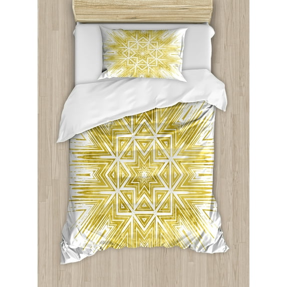 Ambesonne Mandala Duvet Cover Sets, Geometric Vivid, 2-Twin, Yellow and White