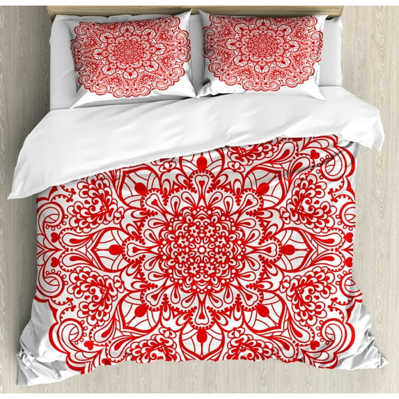 Ambesonne Mandala Duvet Cover Sets, Lace Inspired Motifs Art, 2-Queen, Orange