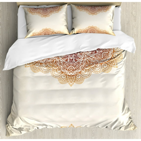 Ambesonne Mandala Duvet Cover Sets, Oriental Vintage Art, 2-Queen, Beige and Burnt Orange