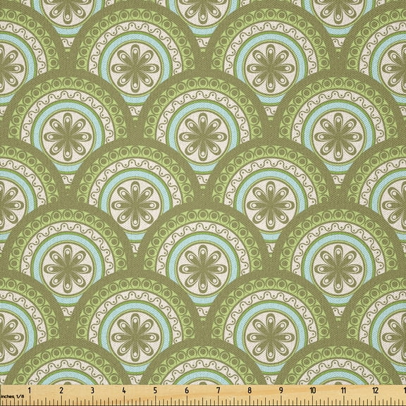 Ambesonne Mandala Fabric by the Yard Microfiber, Eastern Yoga Tradition Art, 1 Yard, Pale Olive Green Ivory