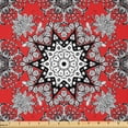 thumbnail image 1 of Ambesonne Mandala Fabric by the Yard Microfiber, Lace Seem Floral Swirls, 2 Yards, Scarlet White, 1 of 2