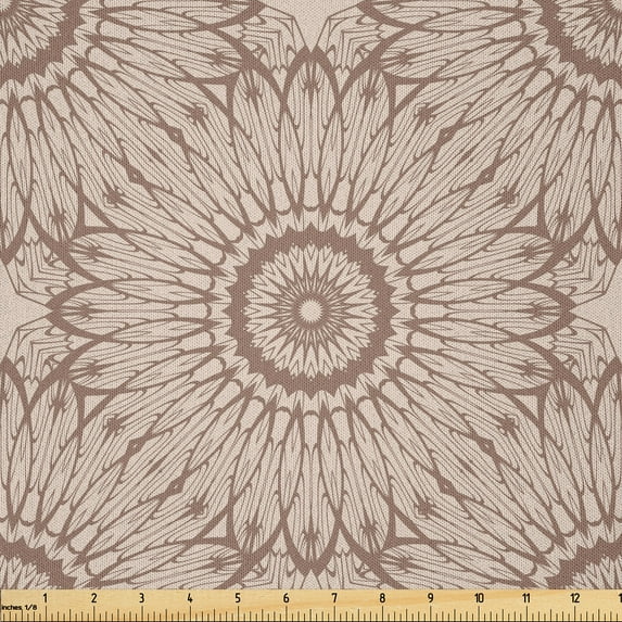 Ambesonne Mandala Fabric by the Yard Microfiber, Traditional Oriental Motif, 10 Yards, Pale Mauve Taupe Pale Tan