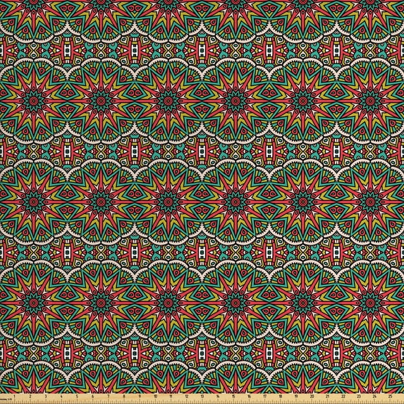 Ambesonne Mandala Fabric by the Yard Upholstery, Chinese Design, 5 Yards, Multicolor