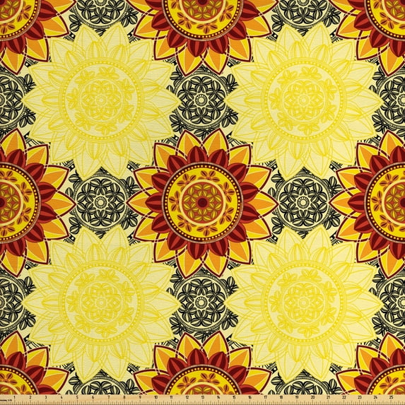 Ambesonne Mandala Fabric by the Yard Upholstery, Vibrant Yellow, 2 Yards, Yellow Black Ruby