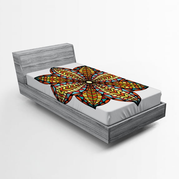Ambesonne Mandala Fitted Sheet, Colorful Curvy Floral Art, Twin XL Size, Multicolor