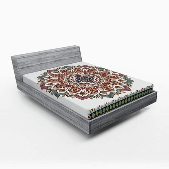 Ambesonne Mandala Fitted Sheet, Floral Motifs Oriental, Full Size, Multicolor