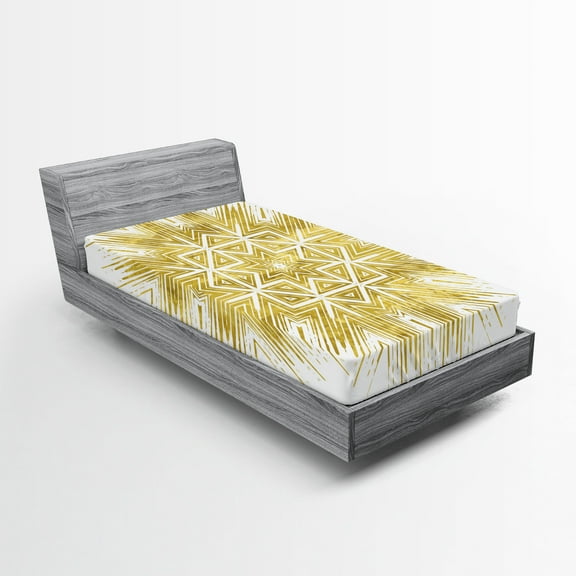 Ambesonne Mandala Fitted Sheet, Geometric Vivid, Twin Size, Yellow and White