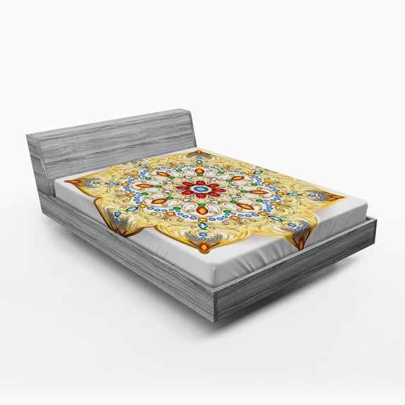 Ambesonne Mandala Fitted Sheet, Lively Colorful, Queen Size, Multicolor