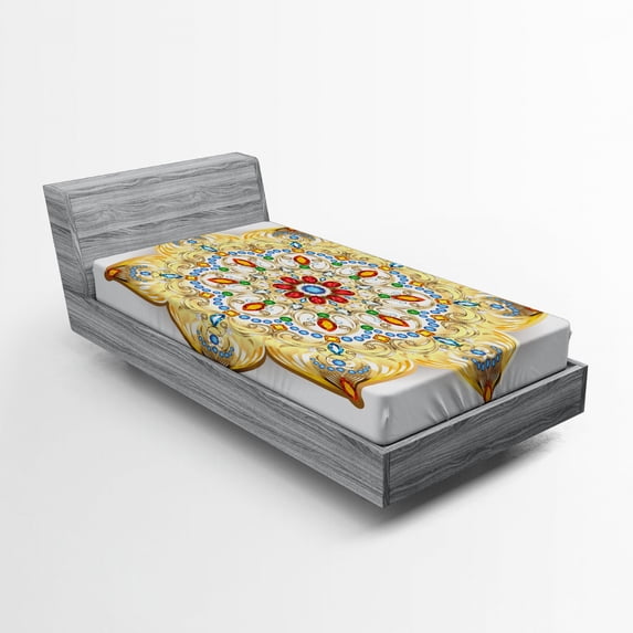 Ambesonne Mandala Fitted Sheet, Lively Colorful, Twin XL Size, Multicolor