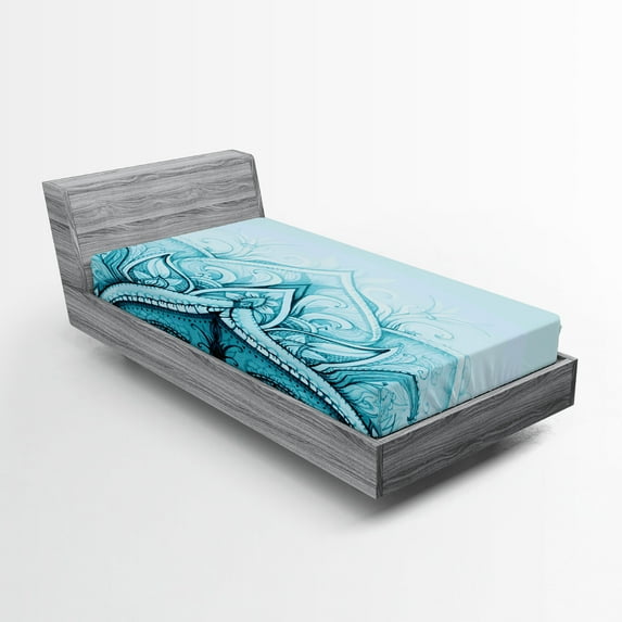 Ambesonne Mandala Fitted Sheet, Ornamental Lace, Twin Size, Aqua
