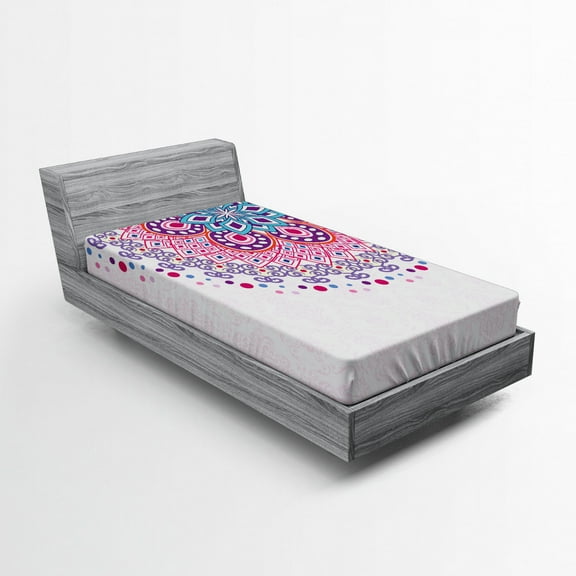 Ambesonne Mandala Fitted Sheet, Ornamental, Twin XL Size, Pale Pink Purple