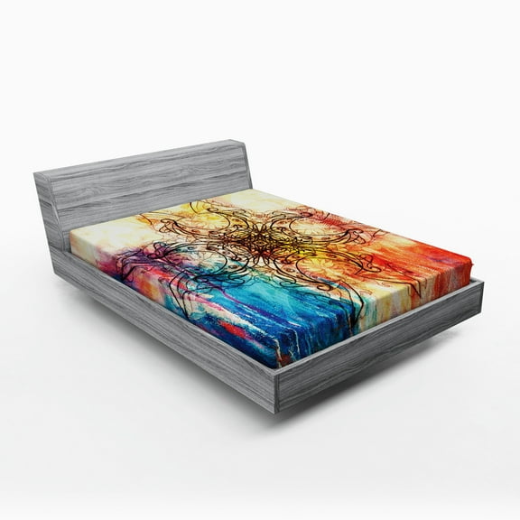 Ambesonne Mandala Fitted Sheet, Ornate Mystic Sketch, Queen Size, Multicolor