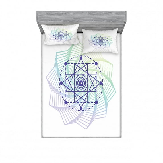Ambesonne Mandala Fitted Sheet & Pillow Sham Set, Geometric, Queen, Multicolor