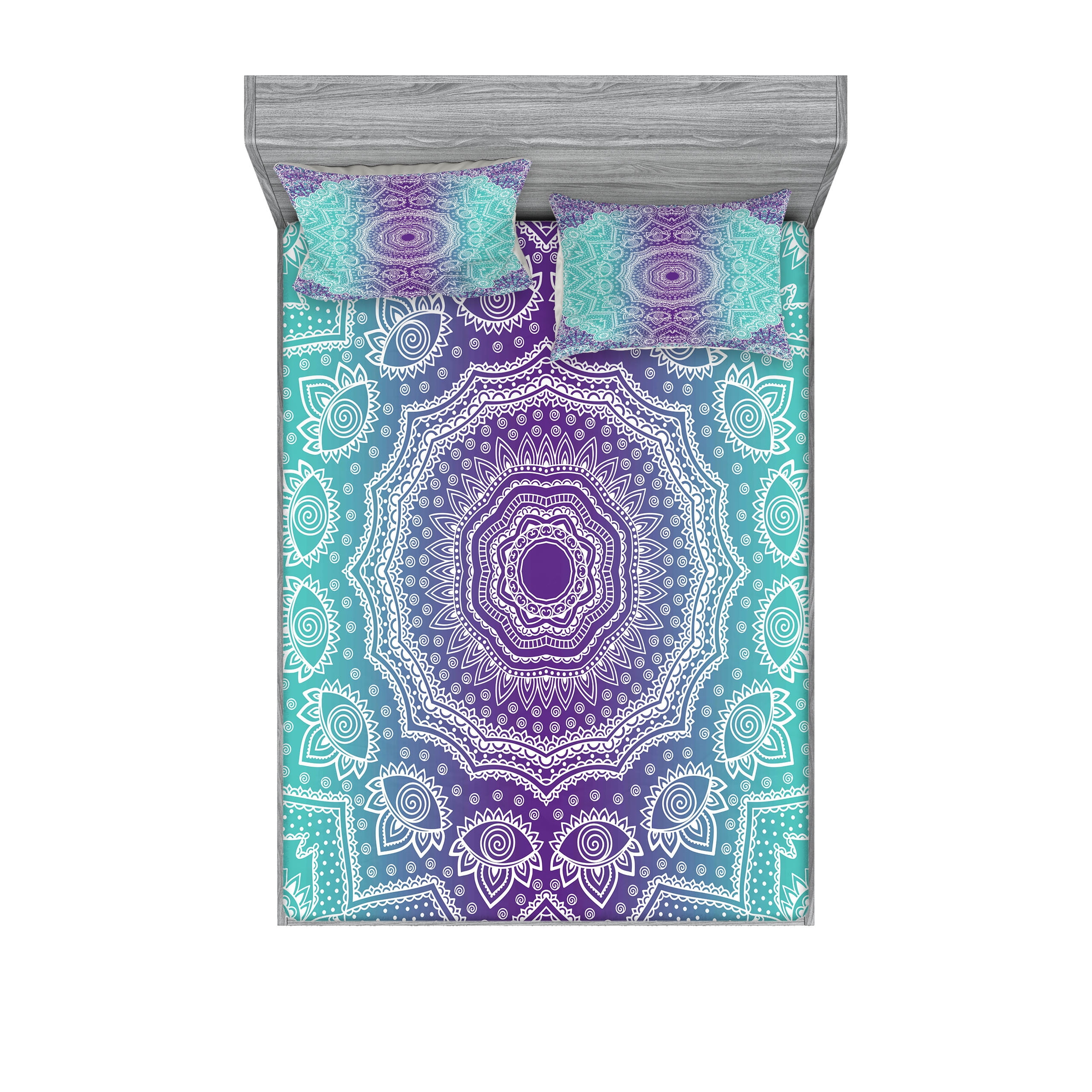 Full Purple Aqua Mandala Microfiber Sheet Set