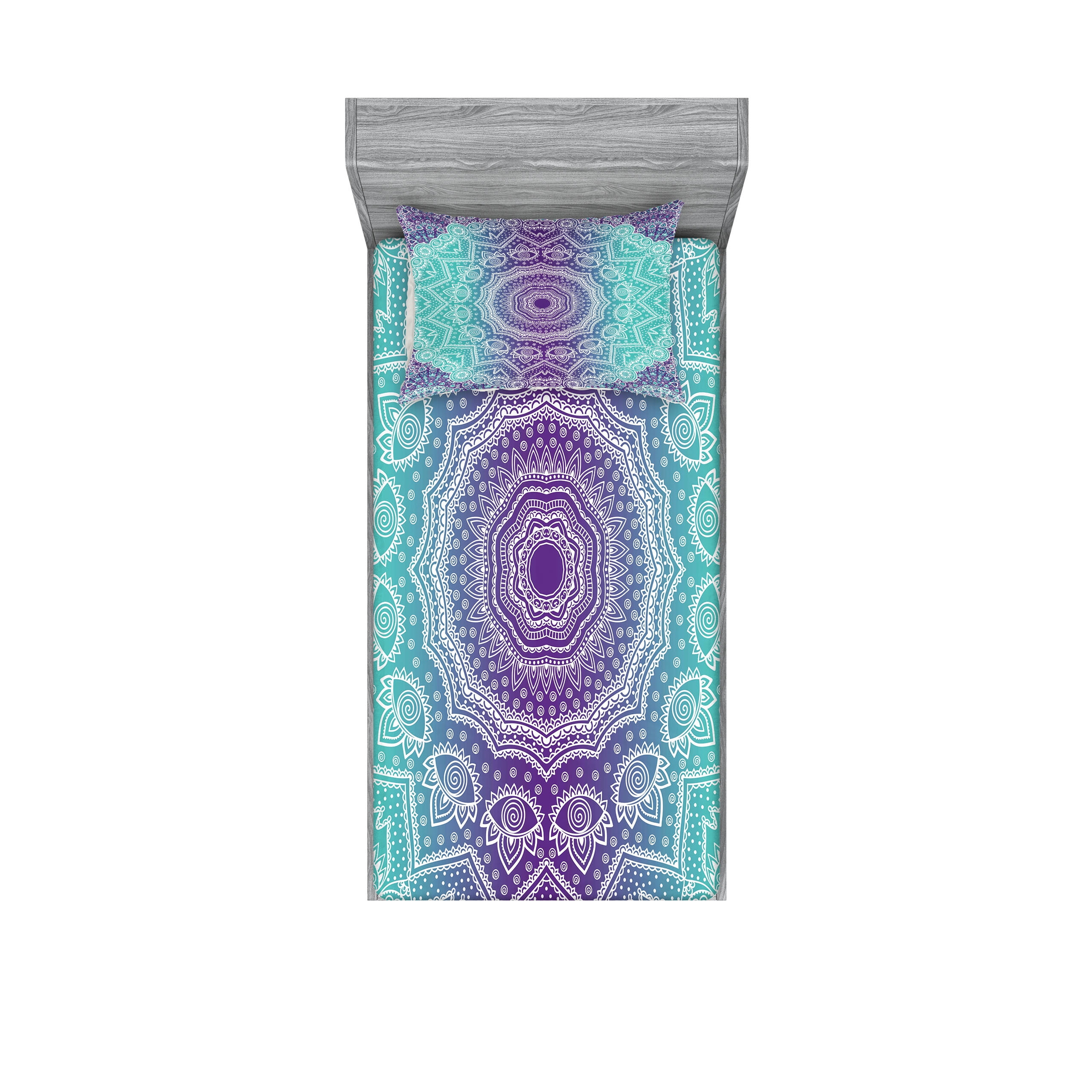 Twin Purple Aqua Mandala Microfiber Sheet Set