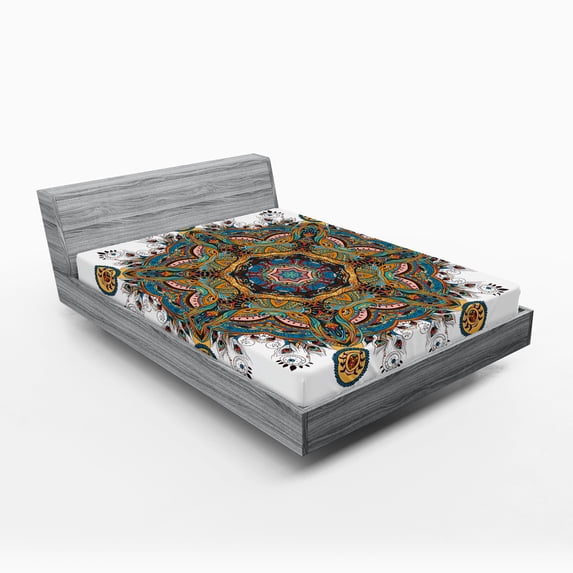 Ambesonne Mandala Fitted Sheet, Tribal Paisley Boho Art, Full Size, Multicolor