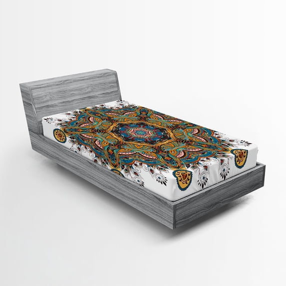 Ambesonne Mandala Fitted Sheet, Tribal Paisley Boho Art, Twin Size, Multicolor