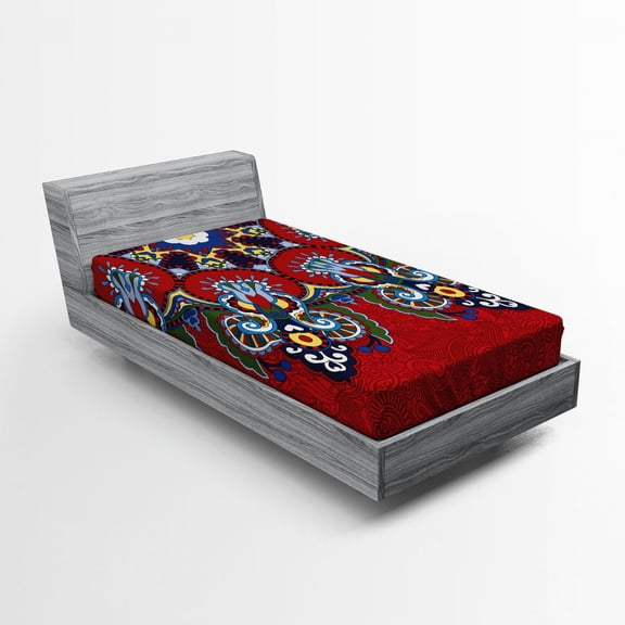 Ambesonne Mandala Fitted Sheet, Ukranian Lace Like Flowers, Twin XL Size, Multicolor