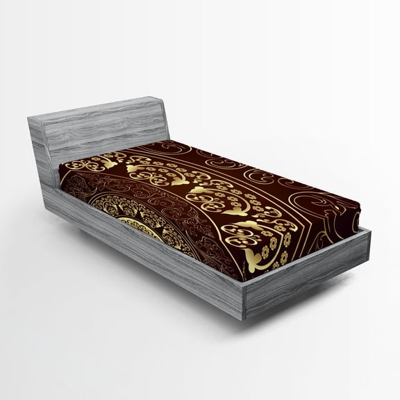 Ambesonne Mandala Fitted Sheet, Vintage, Twin XL Size, Burgundy Yellow