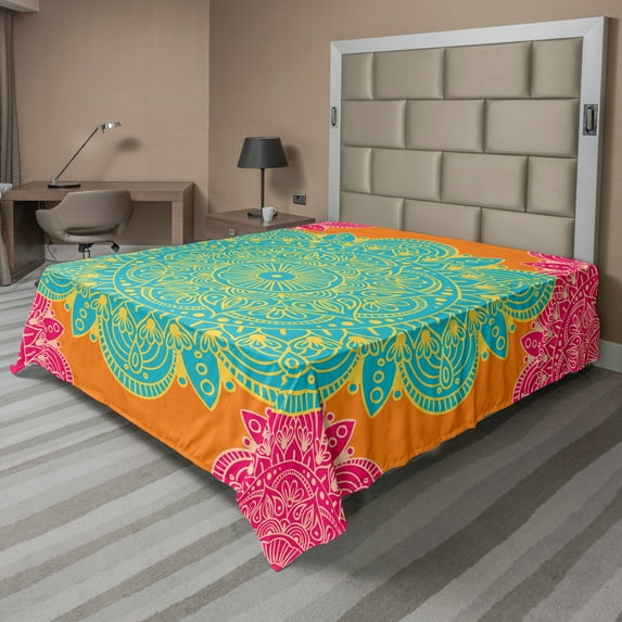 Ambesonne Mandala Flat Sheet, Blossoming Flower Pattern, King Size, Multicolor