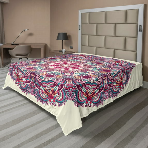 Ambesonne Mandala Flat Sheet, Detailed Boho Floral Herb, California King, Multicolor