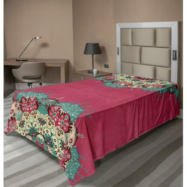 Ambesonne Mandala Flat Sheet, Eastern Boho Floral, TwinXL Size, Multicolor