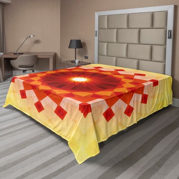 Ambesonne Mandala Flat Sheet, Fluorescent Rays Squares, Full Size, Multicolor