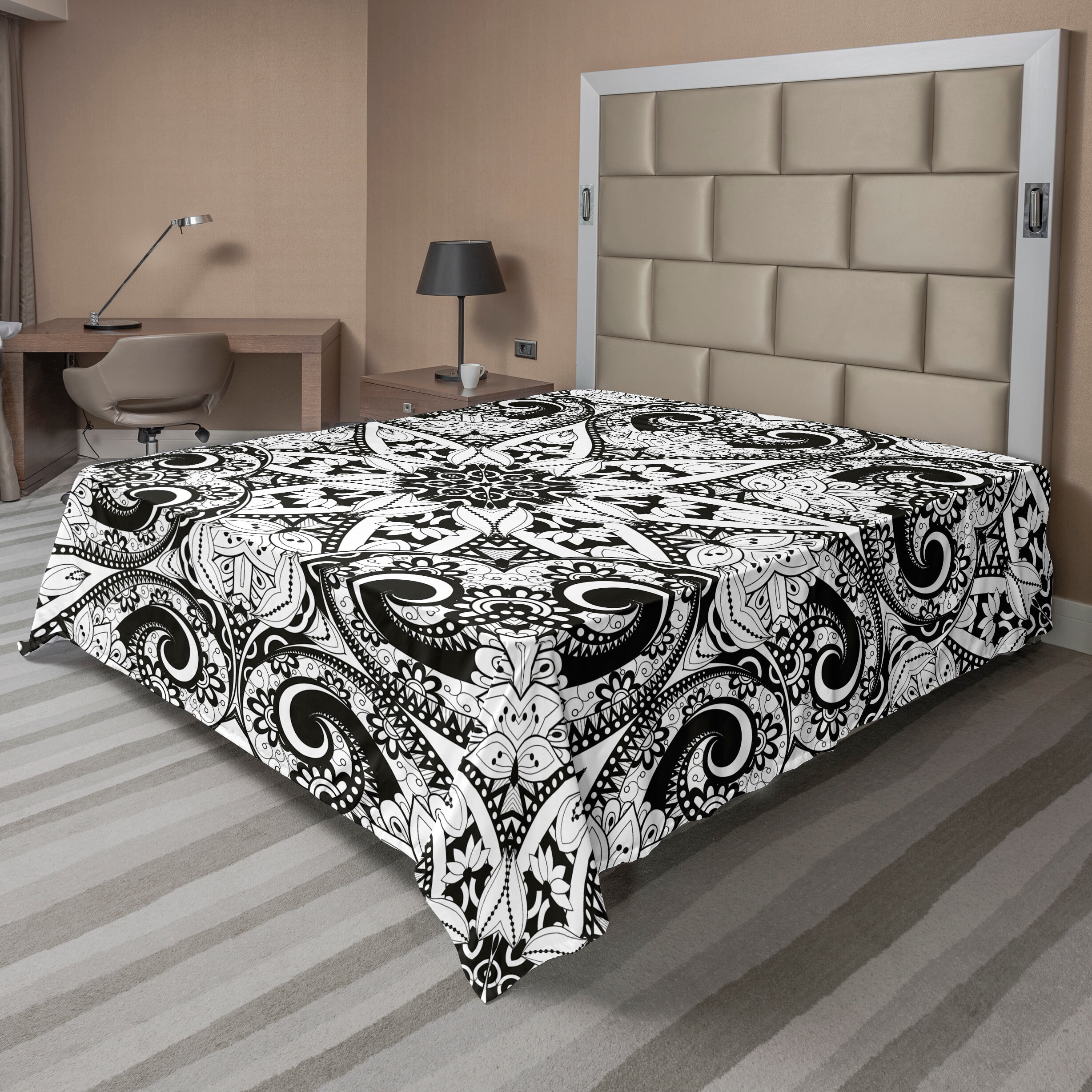 Ambesonne Mandala Flat Sheet, Lace Like Lotus Flower Form, King Size ...