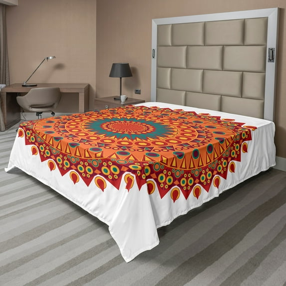 Ambesonne Mandala Flat Sheet, Oriental Culture Medallion, King Size, Multicolor