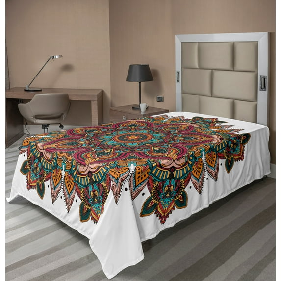 Ambesonne Mandala Flat Sheet, Pattern, Twin Size, Multicolor