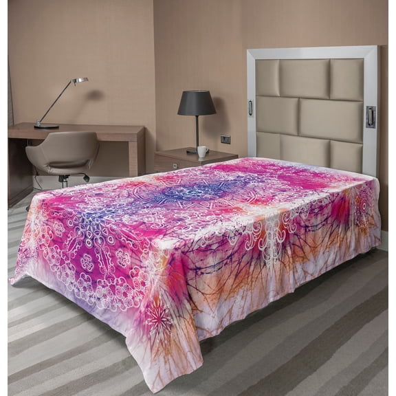 Ambesonne Mandala Flat Sheet, South Ombre Motif, TwinXL Size, Pink