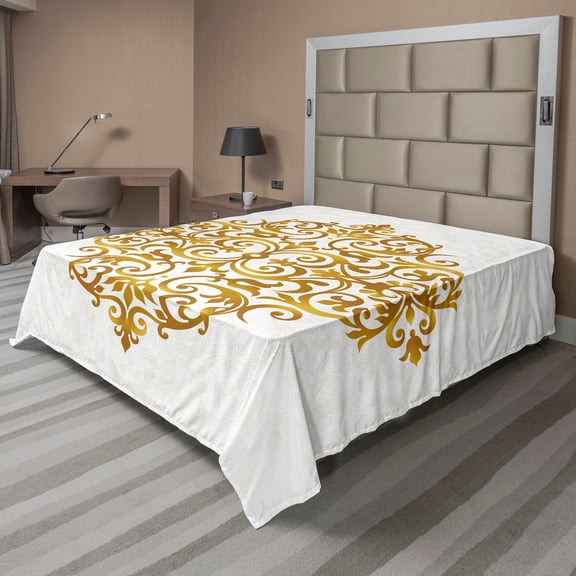 Ambesonne Mandala Flat Sheet, Victorian Royal Design, Queen Size, Pale Caramel White