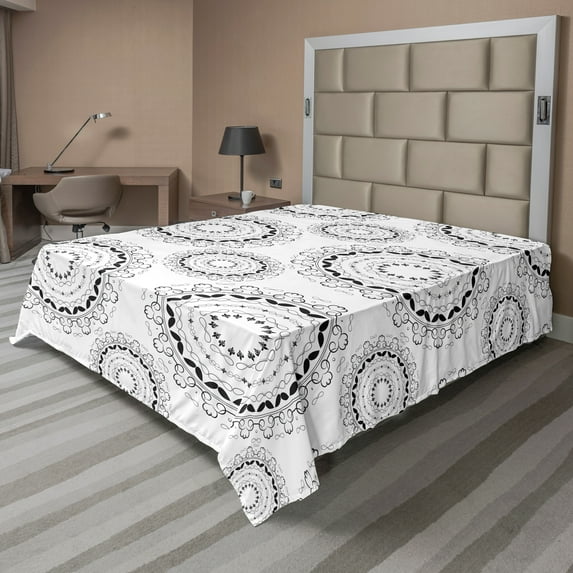 Ambesonne Mandala Flat Sheet, Vintage Universe Pattern, King Size, Charcoal Grey White