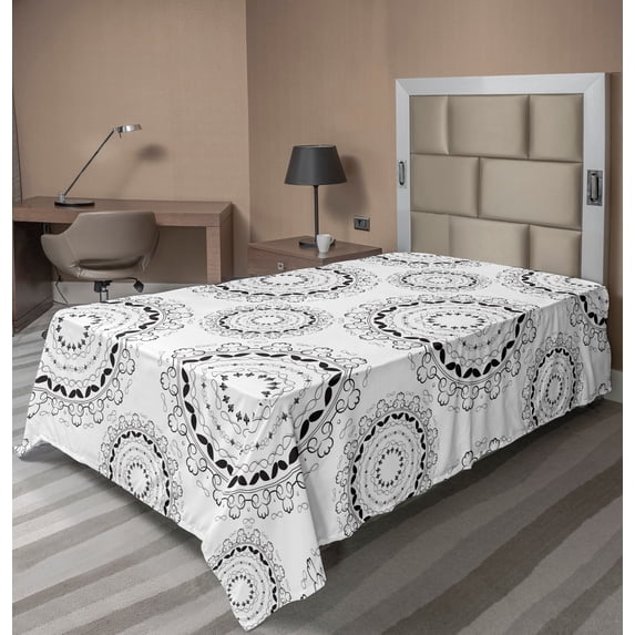 Ambesonne Mandala Flat Sheet, Vintage Universe Pattern, TwinXL Size, Charcoal Grey White