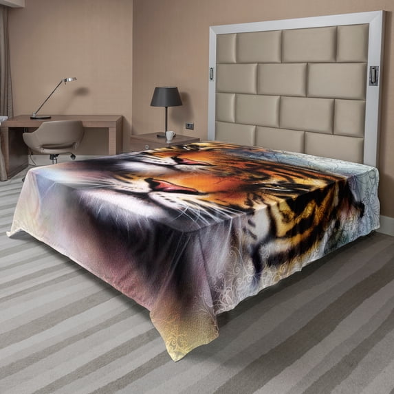 Ambesonne Mandala Flat Sheet, Wildlife Savannah Animals, King Size, Multicolor