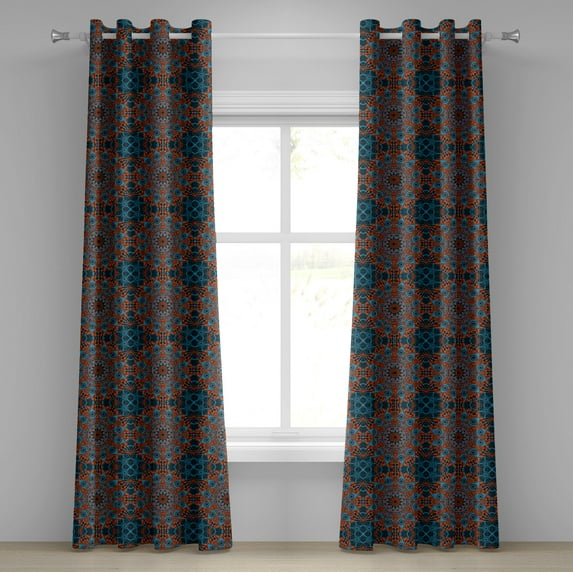 Ambesonne Mandala Grommet Curtain, Chinese Lace Motif, 50" x 72", Blue Vermilion Black