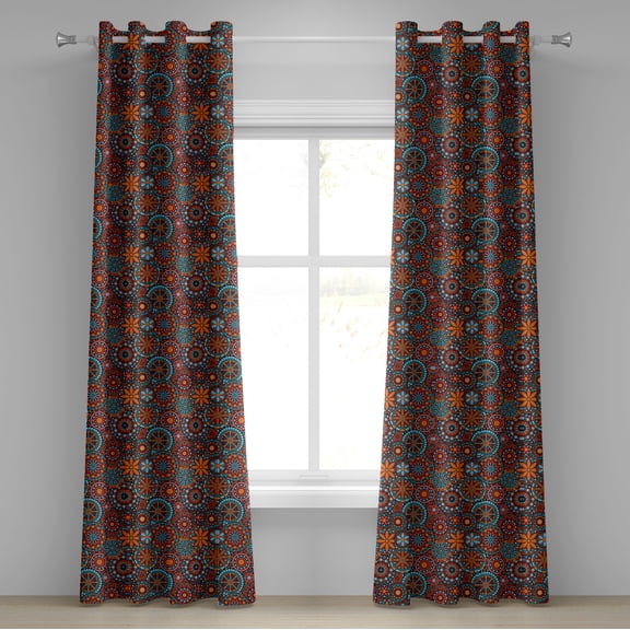 Ambesonne Mandala Grommet Curtain, Circular Nested Floral Form, 50" x 120", Vermilion Ruby Sky Blue
