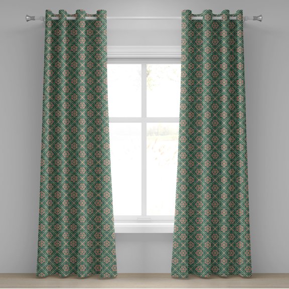 Ambesonne Mandala Grommet Curtain, Floral Eastern, 50" x 96", Jade Green Pale Pink