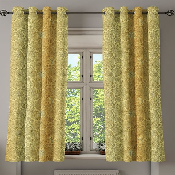 Ambesonne Mandala Grommet Curtain, Flourishing Paisley, 50" x 63", Yellow and Pale Yellow