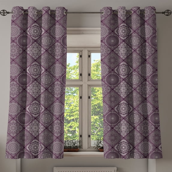 Ambesonne Mandala Grommet Curtain, Frames Vintage Oriental, 50" x 63", Eggplant and White