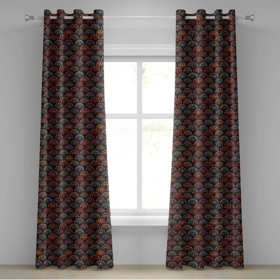 Ambesonne Mandala Grommet Curtain, Geometric Floral Forms, 50" x 84", Scarlet Orange Blue
