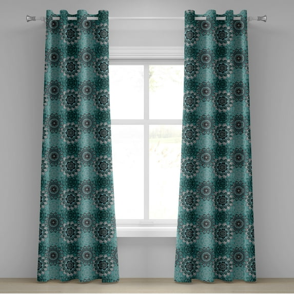 Ambesonne Mandala Grommet Curtain, Hippie Oriental Spring, 50" x 108", Taupe Black Turquoise