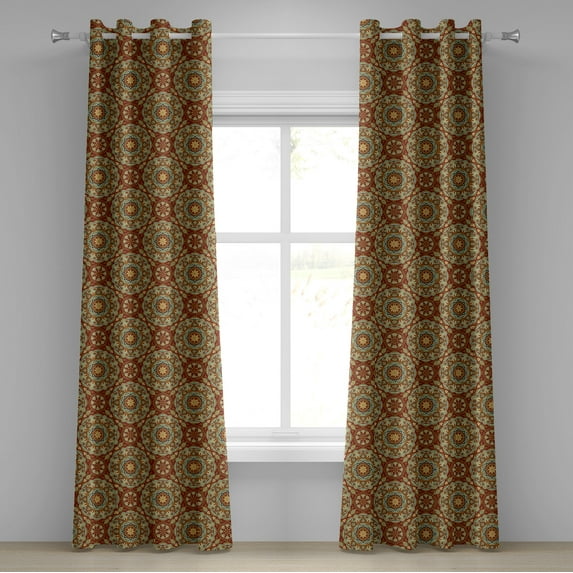 Ambesonne Mandala Grommet Curtain, Medieval Mosaic Design, 50" x 108", Pale Coffee Pale Blue