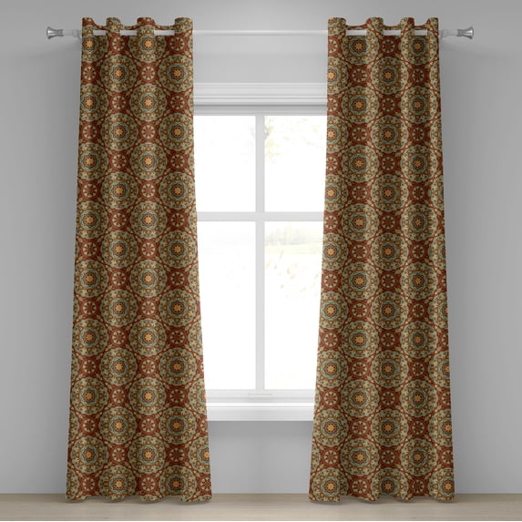 Ambesonne Mandala Grommet Curtain, Medieval Mosaic Design, 50" x 96", Pale Coffee Pale Blue