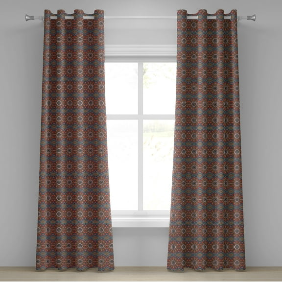 Ambesonne Mandala Grommet Curtain, Nature Inspired Retro, 50" x 84", Orange Turquoise White