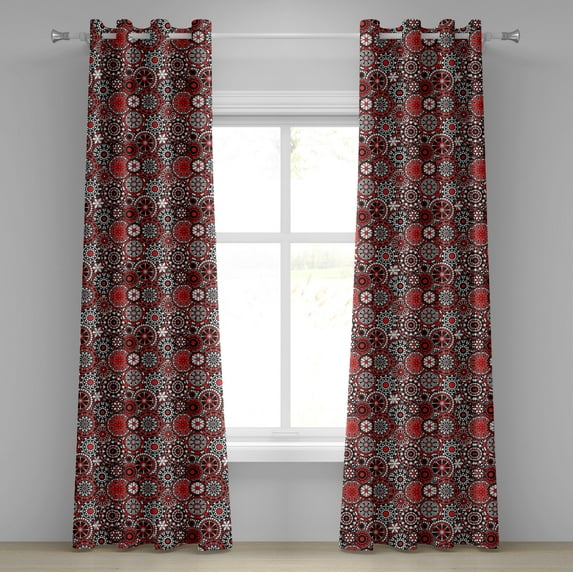 Ambesonne Mandala Grommet Curtain, Oriental Flower Mosaic Art, 50" x 108", Orange White Black