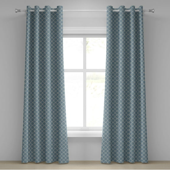 Ambesonne Mandala Grommet Curtain, Repeating Form, 50" x 96", Reseda Green Pale Blue
