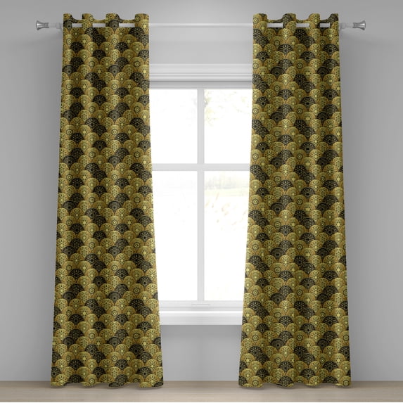 Ambesonne Mandala Grommet Curtain, Scale Style Circles, 50" x 120", Yellow and Black