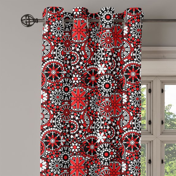 Ambesonne Mandala Grommet Curtain Single Panel, Oriental Flower Mosaic Art, 50"x60", Orange White Black