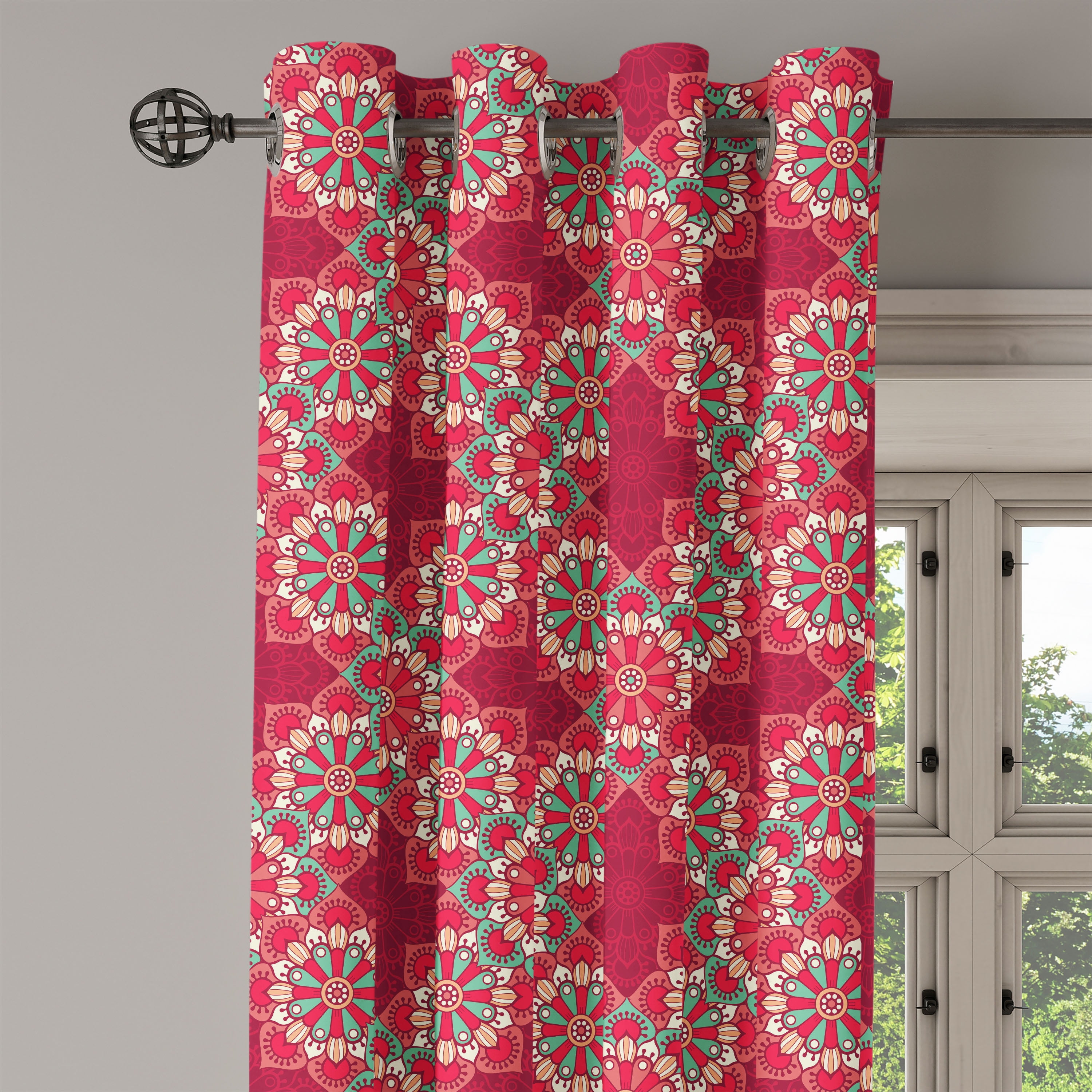 Ambesonne Mandala Grommet Curtain Single Panel, Round Folk Ornaments